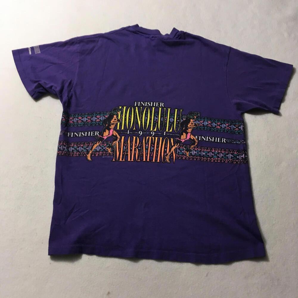 Vintage Honolulu Marathon Large Running Event Tee 1991 90s purple single stitch - Picture 11 of 11